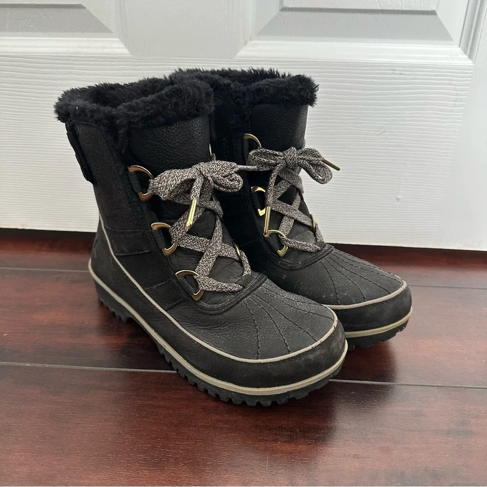 Size 7.5 Sorel Womens Tivoli II Black Waterproof Winter Boots Faux Fur Insulated - Picture 3 of 10